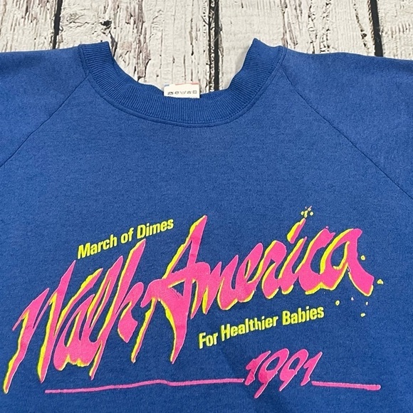 Vintage 90s March of Dimes Walk America 1991 Blue Crewneck Sweatshirt - Picture 2 of 9